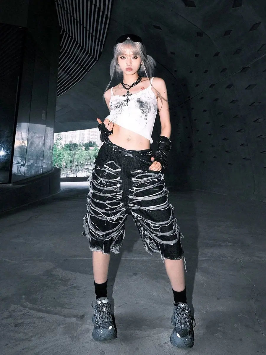 Streetwear Y2K Vintage High Waist Black Denim Jorts
