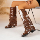 Retro Maillard Color Block Heel Knee-High Boots