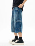 Distressed Loose Fit High Street Denim Cargo Jorts