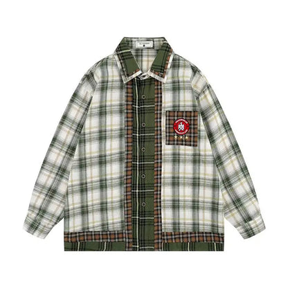 Checkered Patchwork Long Sleeve Shirt