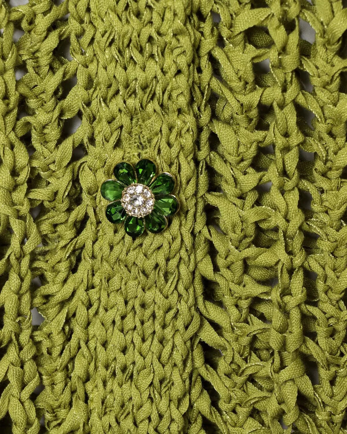 Green Mesh Embellished V-Neck Knit Cardigan