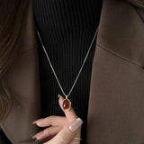 Vintage Nature Stone Pendant Golden Snake Necklace