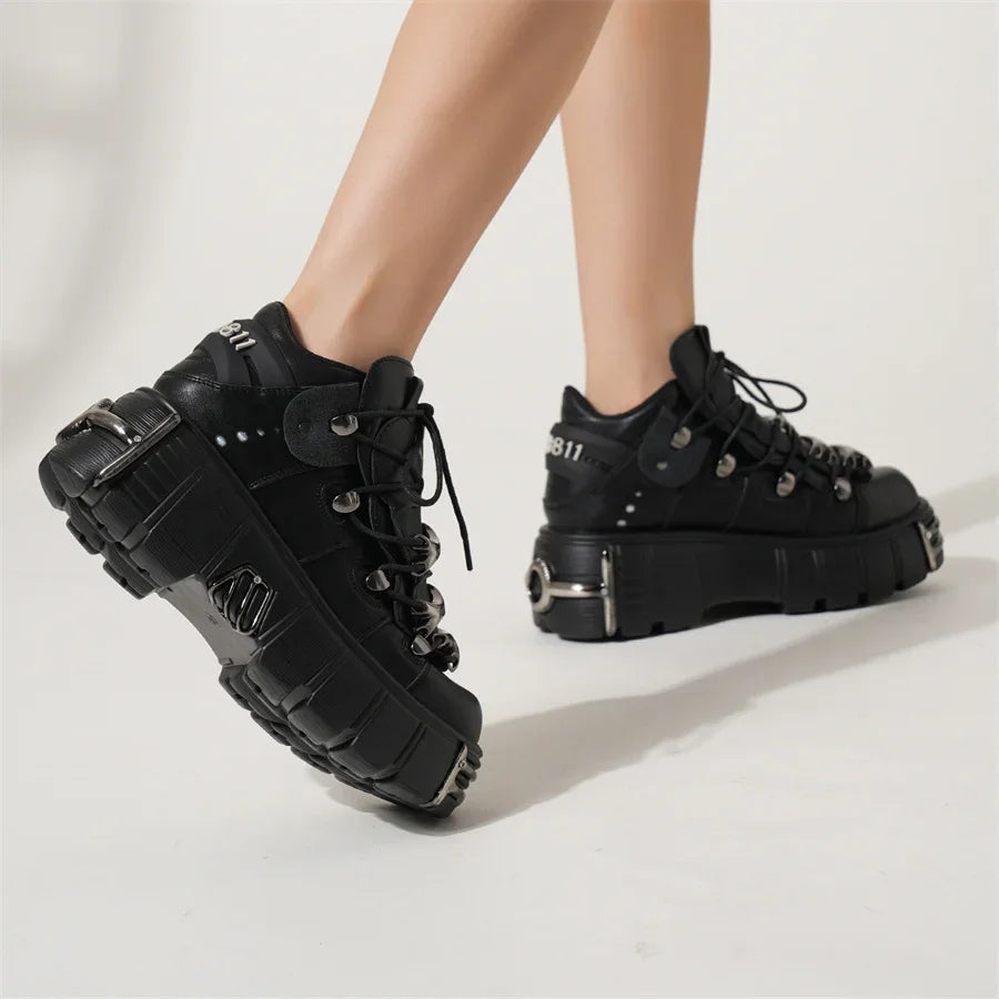 Gothic Retro Lace-Up Ankle Platform Shoes