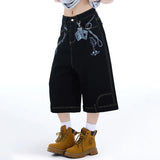 Contrast Retro Color Wide Leg Denim Jorts
