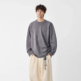 Distressed Solid Color Crew Neck Long Sleeve T-Shirt