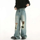 Distressed Broken Hole Straight Leg Jeans