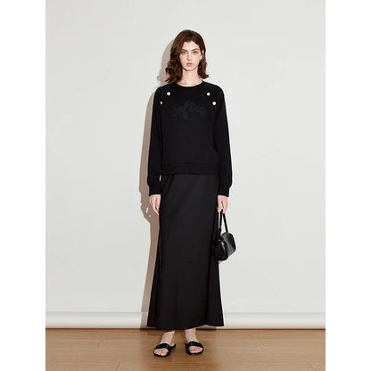 Luxury Black Embroidered Button Sweatshirt