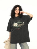 Vintage Alphabet Print Loose Cotton T-Shirt