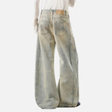 Chic Coated Printing Washed Wide Leg Jeans