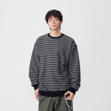 Y2K Striped Oversized Crew Neck Sweatshirt