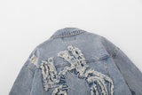 Y2K Embroidery Spider Patch Denim Jacket