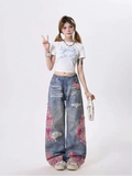 Women Cool Vintage Ripped Hollow Out Tassels Jeans