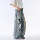 Lightweight Distressed High Waisted Wide Leg Jeans