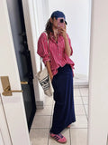 Women Streetwear Pink Striped Chic Long Sleeve Shirt