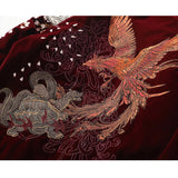 Dragon Phoenix Embroidered Velvet Bomber Jacket