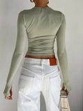 Crew Neck Solid Slim Long Sleeve Crop Top