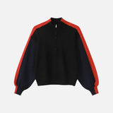 Chic Contrasting Stand Collar Knitted Half Zip Sweater