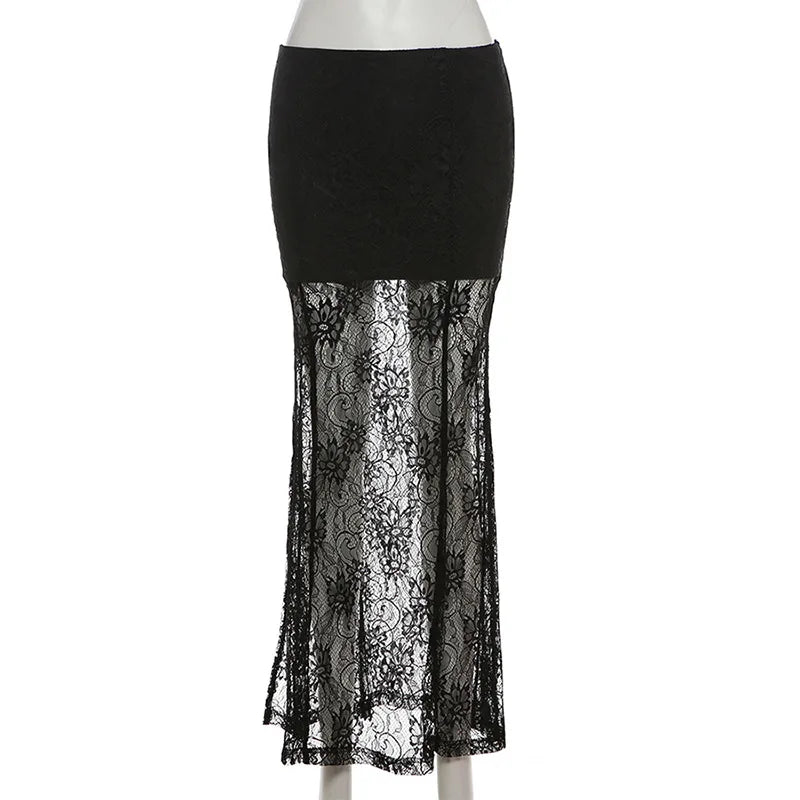 Dark Lace Patchwork Long Gothic Skirt