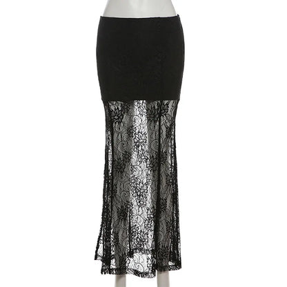 Dark Lace Patchwork Long Gothic Skirt