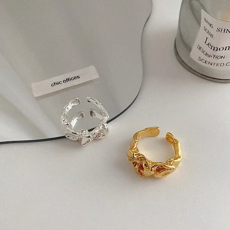 Irregular Wide Facet Silver Metal Ring