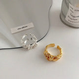 Irregular Wide Facet Silver Metal Ring