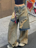 Trendy Punk Sexy Ripped Fake Two Layers Jeans