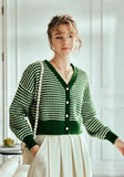 Plaid Spliced Pearl Button Knitted Cardigan
