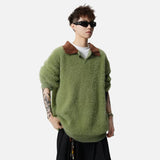 Handsome Color Contrast Fleece Knitted Sweater