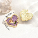 Gold Border Purple Heart Enamel Earrings