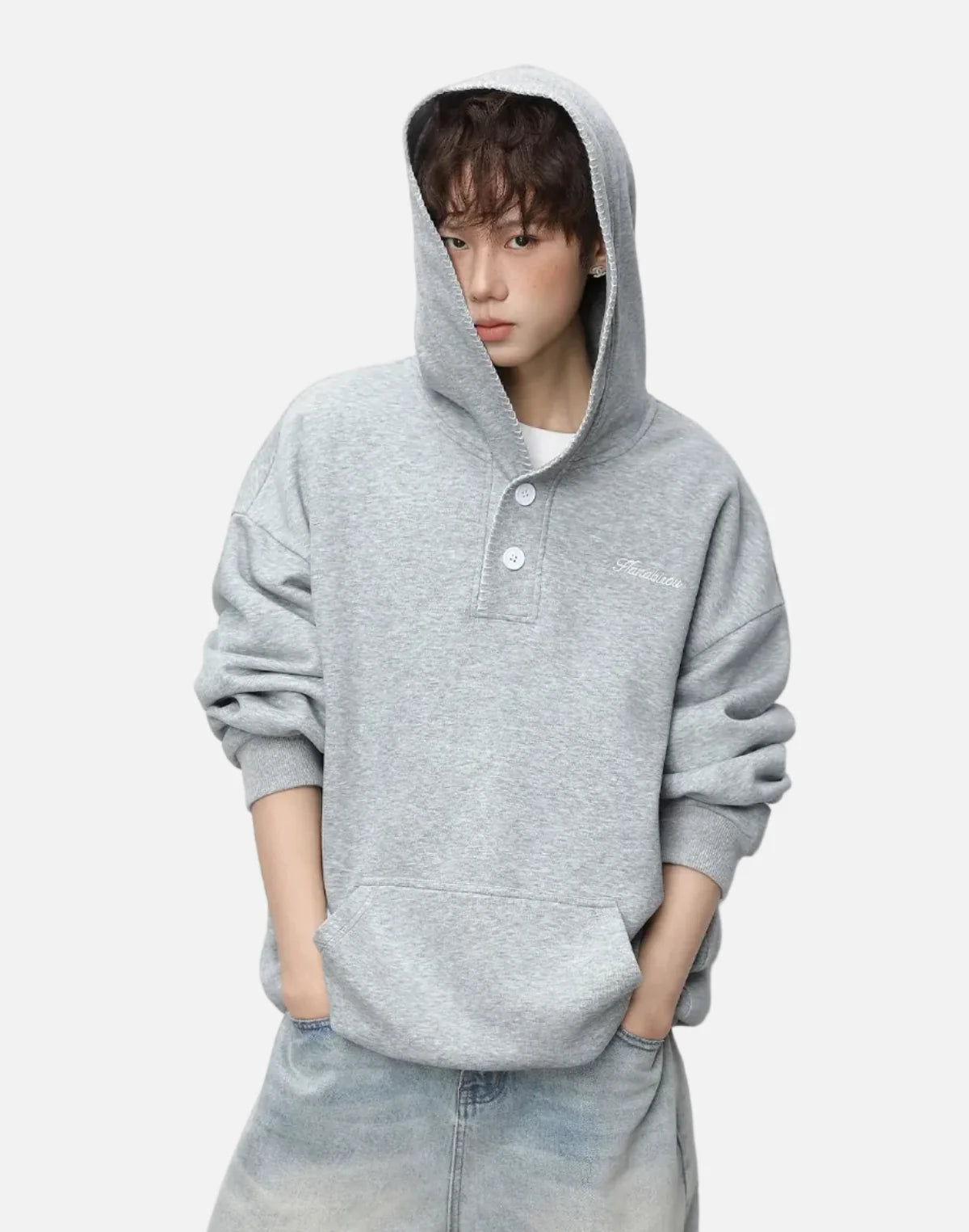 Streetwear Hip Hop Heavyweight Half Breasted Hoodie