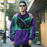 Men’s Retro Color Block Patchwork Hip Hop Oversized Jacket