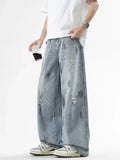 Ripped Baggy Graffiti Printed Denim Jeans
