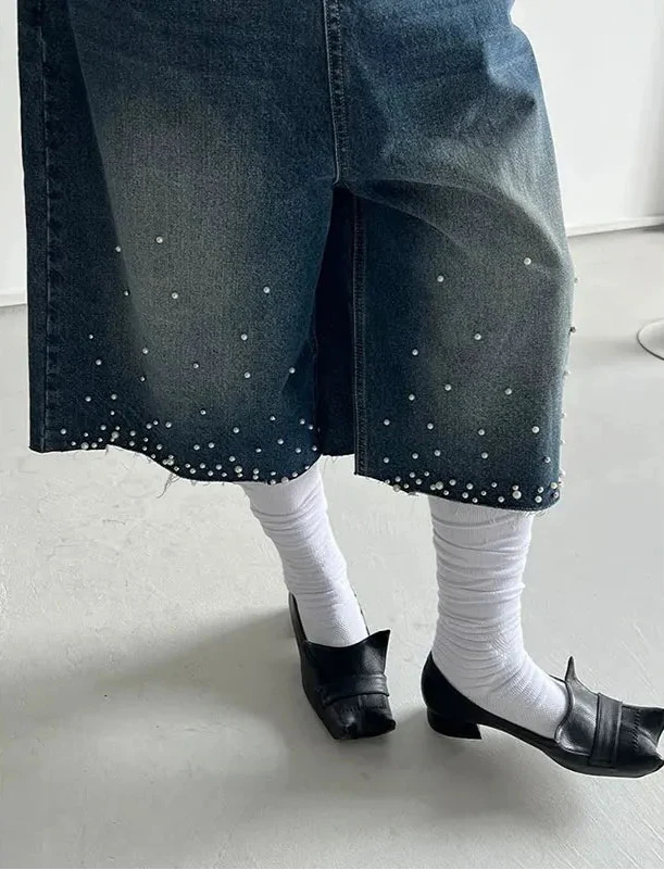 Women Flaffy Streetwear Calf Length Jorts