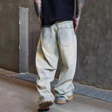 Flattering Vintage Washed Distressed Wide Leg Jeans