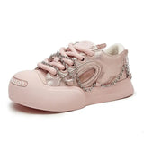 Women Pink Chain Smiling Canvas Sneaker