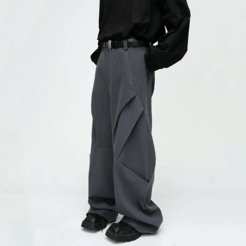 Diamond Patchwork Pleated Casual Pants