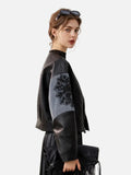 Classic Loose Black Patchwork PU Leather Jacket