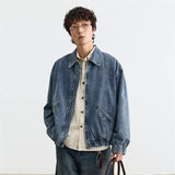 American Style Zipper Turn Down Collar Denim Jacket