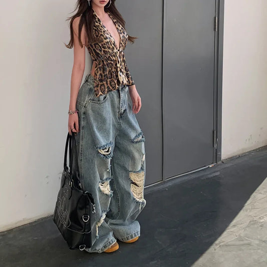 Adaptive Stretch Loose Ripped High Waisted Jeans