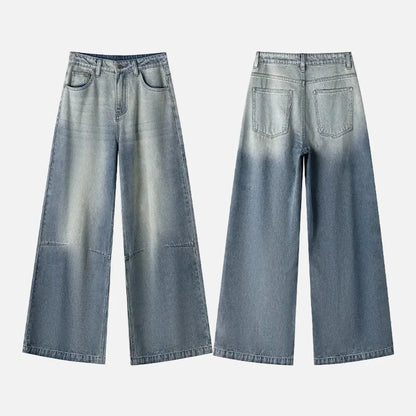 Chic Gradient Patchwork Blue Wide Leg Jeans