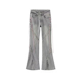 Women Retro Lace Up High Waist Straight Denim Jeans