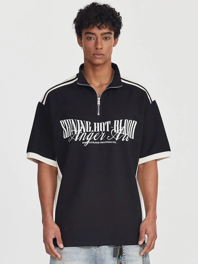Y2K Half Zipper Graphic T-shirt