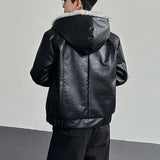 Soft Patchwork Hooded Faux Fur Leather Jacket