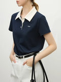 Women Streetwear Elegant Retro Knitted Polo Collar T-Shirt