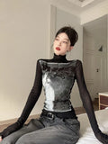 Vintage Mesh High Neck Long T-Shirt