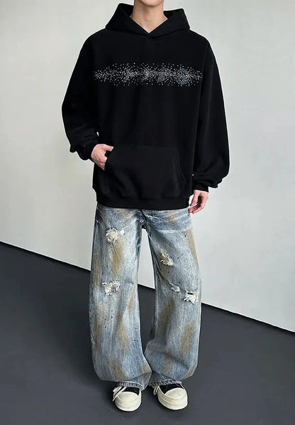 Chic Black Rhinestone Heat Melting Hoodie