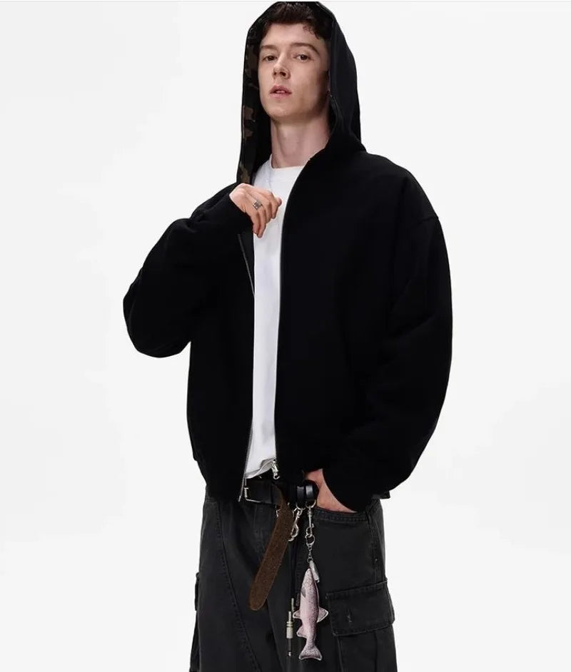 Double Sided Camouflage Zipper Hooded Sweatshirt