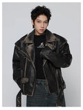 Streetwear Retro Distressed Black Leather Jacket