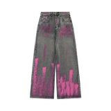 Pink Hand Painted Graffiti Washed Jeans