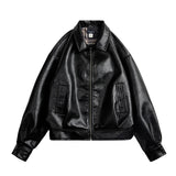 Women Retro Black Motorcycle Leather Jacket